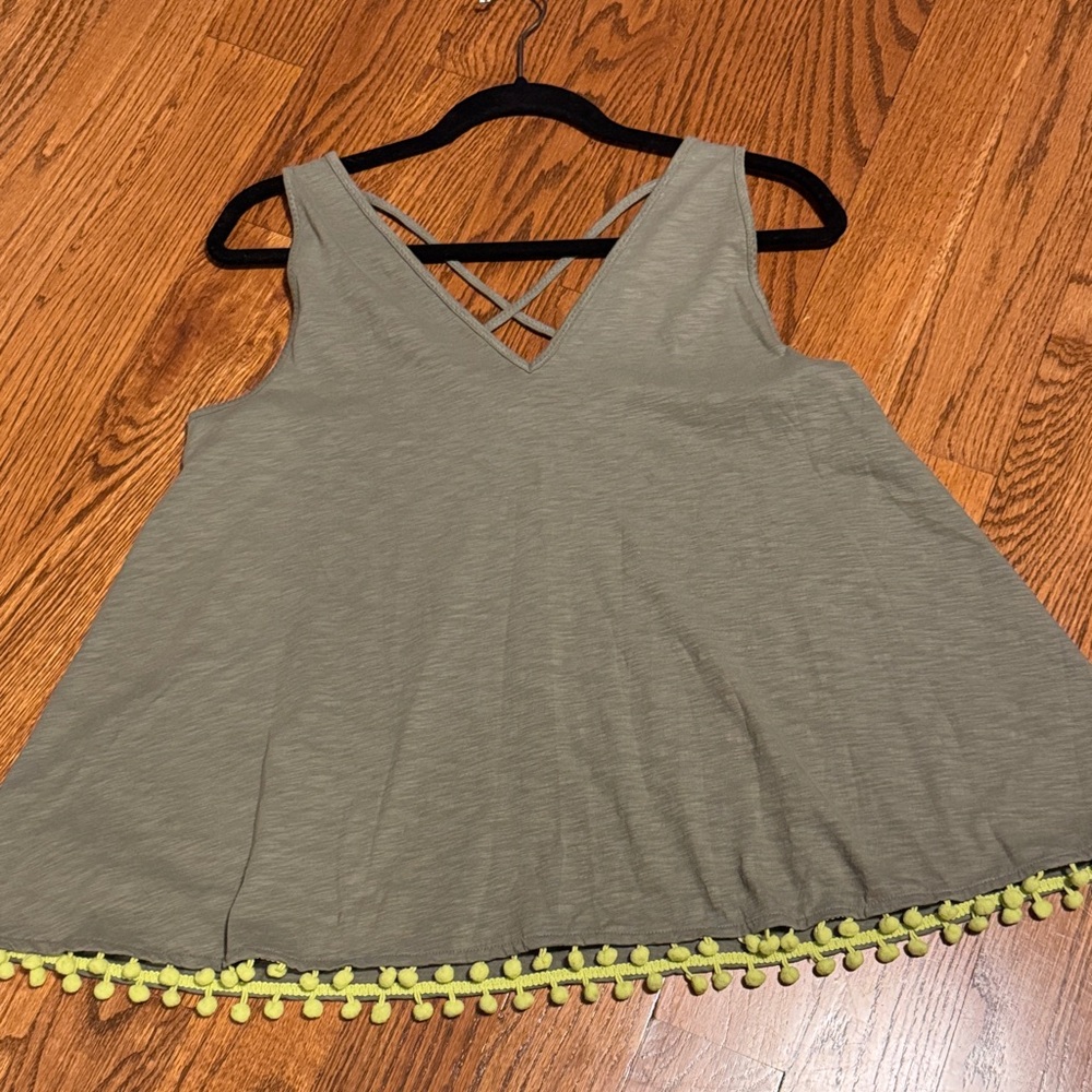 Lisa Todd cotton tank top with Pom Pom fringe size small
